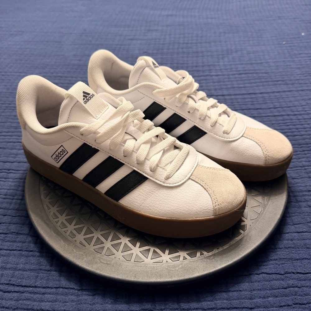 Adidas VL Court 3.0 Women's 9 Men's 7.5 White Black Gum Sole Leather Sneakers